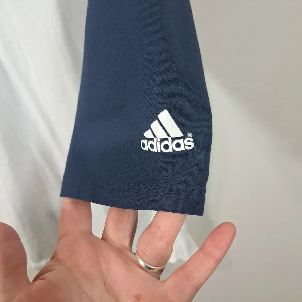Men's Adidas 3/4 Sleeve Crew Neck Navy and White Baseball Tee XL